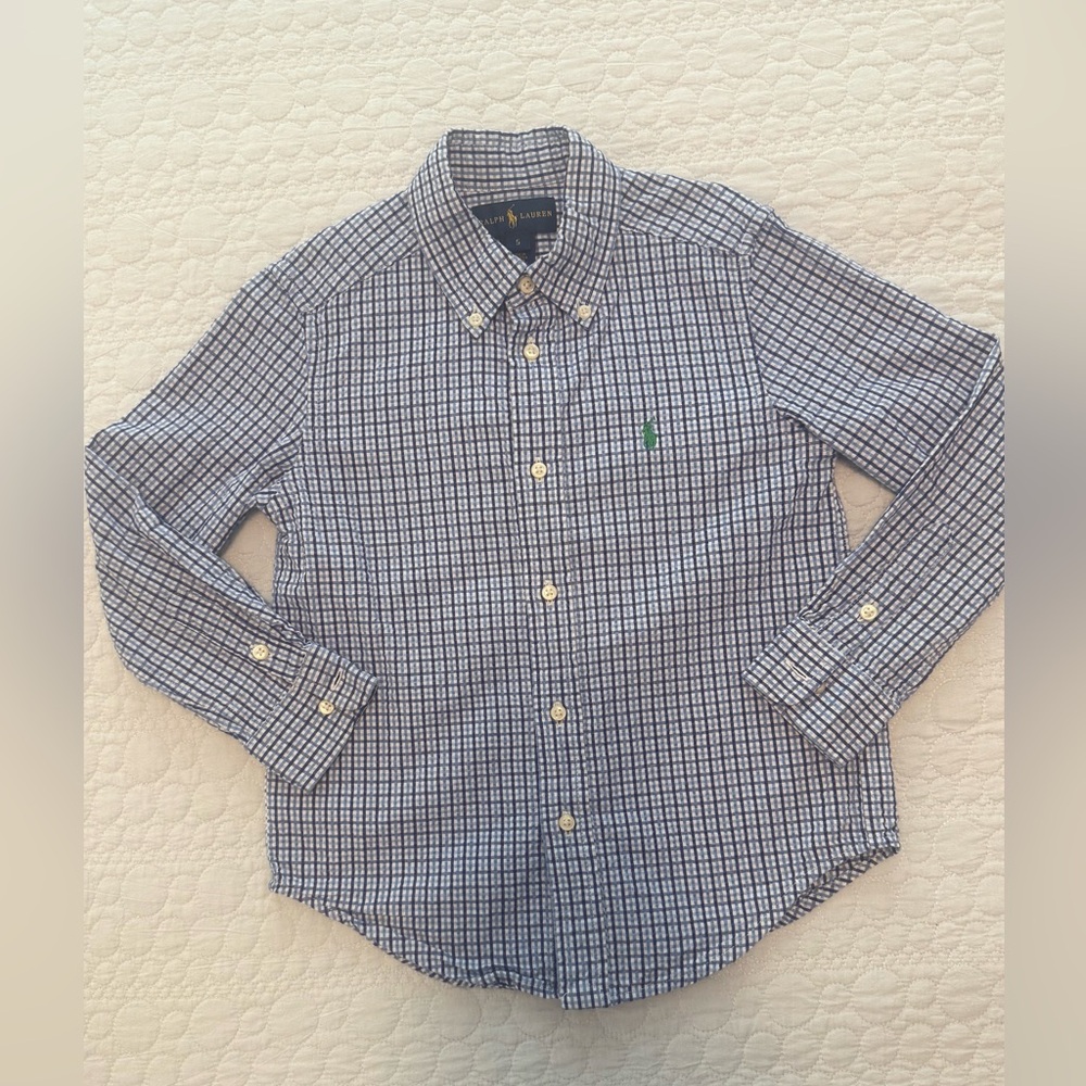 Ralph Lauren Long Sleeve Gingham Seersucker Shirt - size 5